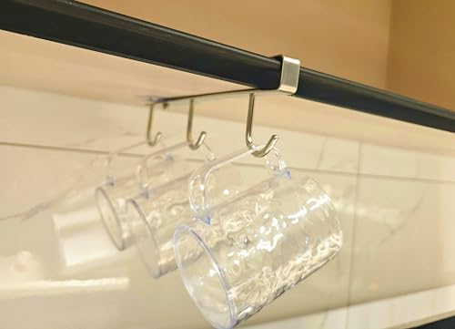 Mug Hooks Under Cabinet , 304 Stainless Steel Cup Hooks for Hanging Under Shelf, Mug Organizer Rack with 3 Hooks for Displaying Mugs, Coffee Cups and Kitchen Utensils,Fit for 0.8" or Less thickness - size: 1 Piece