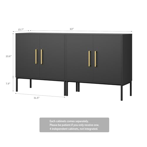 Set of 2 Storage Cabinets with Adjustable Shelf and Gold Handle, Black丨Buffet Cabinet with Storage, Accent Cabinet with Metal Legs, Sideboard Cabinet for Living Room, Bedroom, Hallway, Entryway - color: Black, size: 2 Pack