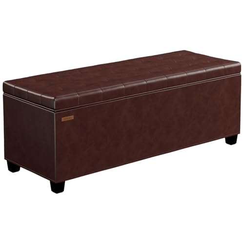 ABHENG Synthetic Leather Metal Frame Storage Ottoman Bench end of Bed Bench with Legs 43.5”W x 15.7”D x 15.7”H Hold up to 770 LB Large Storage Chest Brown UASND624R - color: Pu-brown, size: 15.7"D x 43"W x 15.7"H
