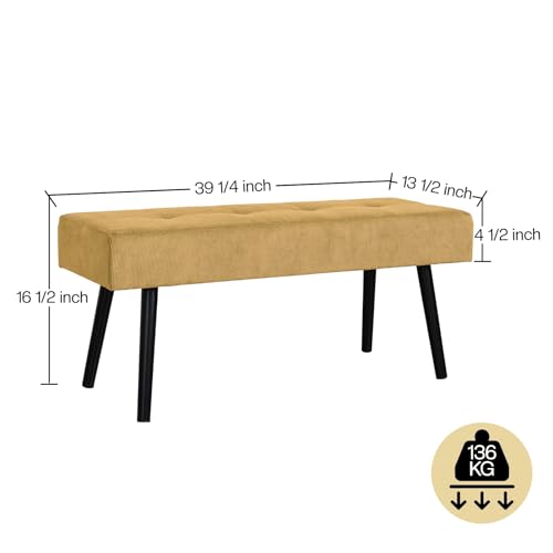 Comfy to go Entryway Bench - Bench for Bedroom, Modern Ottoman End of Bed, Corduroy Padded Benches for Living Room, Foyer, Mudroom, Hallway - 39" L x 14" W x 17" H | Padded Bench for Bedroom, Living Room, Foyer, Mudroom, Hallway, Window, Reading, Footrest