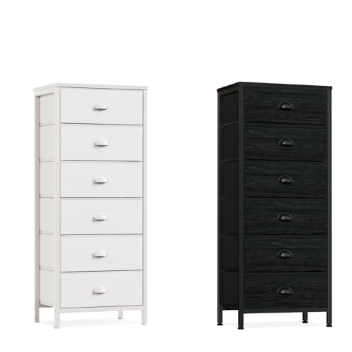 Tall Dresser with 6 Drawers,Vertical Chest of Drawers and Nightstand for Bedroom with Fabric Drawer Organizer Unit in Living Room,Closet,Entryway,Hallyway