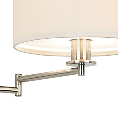 Radix Plug-In Swing Arm Wall Lamp with LED Reading Arm Modern Light Fixture | Mounted Adjustable Brushed Nickel Off White Drum Shade for Bedroom Bedside House Living Room Home Hallway - color: Brushed Nickel
