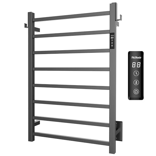 P&Dlusir EL18 Towel Warmer, 8 Bar, Matte Black | Heated Towel Rack, Fast Heat & Fast Dry, Smart Timer & Thermo Control, Stainless Steel, Hard-Wired/Plug-in - color: Matte Black, size: 8 Bar