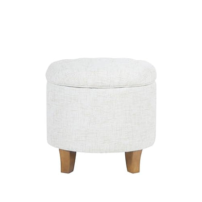 HomePop 19" Button Tufted Round Storage Ottoman - Cream Textured Solid - color: Cream Textured Solid