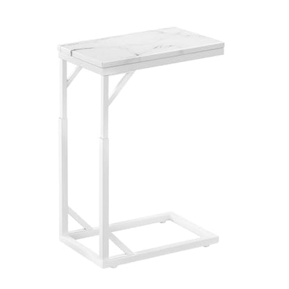 C-Shaped End Table, Small Sofa Table with Metal Frame, Adjustable Height Side Table for Couch, Living Room, Bedroom, Bedside (White, Small) - color: White, size: Small