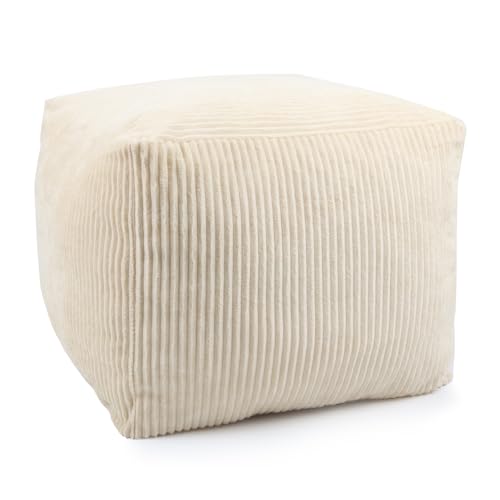 Sexysamba Square Corduroy Pouf Cover Only, 20"x 16" Unstuffed Decorative Ottoman Foot Stool Rest, Washable Storage Bean Bag Chair Floor Pouf Covers for Living Room Bedroom, Beige - color: Beige-square