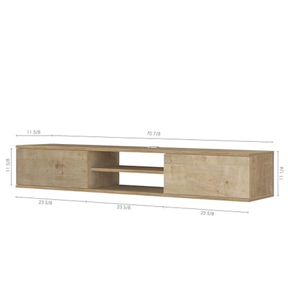 Oak Floating TV Stand Under TV Shelf, Wall Mounted Shelf, Modern Floating Entertainment Center, 71" Large Storage Media Console Wall Unit for Living Room,Bedroom (Oak) - color: Oak