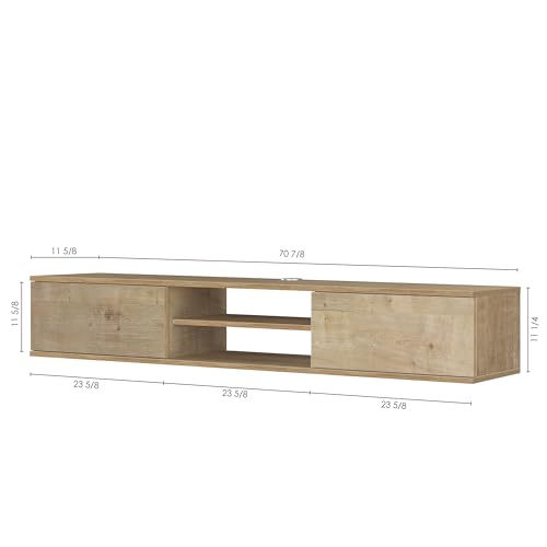 Oak Floating TV Stand Under TV Shelf, Wall Mounted Shelf, Modern Floating Entertainment Center, 71" Large Storage Media Console Wall Unit for Living Room,Bedroom (Oak) - color: Oak
