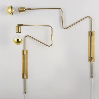 Industrial Brass Plug in Swing Arm Wall Sconces, Set of 2 | Modern Adjustable Rotatable Bedside Lamp Over Bed Wall Mount Lighting Fixturefor Bedroom, Living Room& Nightstand - color: D-Gold-2 Pack