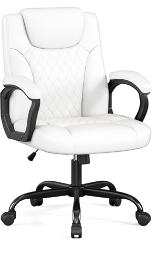Misolant Office Chair, Executive Desk Chair, PU Leather Comfortable Ergonomic Chairs with Fixed Armrest, Adjustable Height, Rocking Function, 360° Swivel Wheels, White - color: White