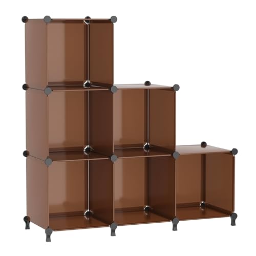 AWTATOS Closet Organizer, 6 Cube Storage Organizer, Closet Storage Shelves | DIY Stackable Closet Storage Cubes Shelf Bookshelf, Plastic Clothes Organizer Shelving for Bedroom, Home, Cocoa Brown - color: Cocoa Brown