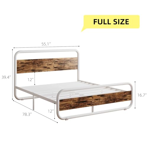 Full Size Bed Frame, Wood Headboard and Footboard, LED Lights, White | Metal Platform with Heavy Duty Metal Slats Support/12 in Under-Bed Storage/Noise-Free/No Box Spring Needed/Easy Assembly - color: White, size: Full