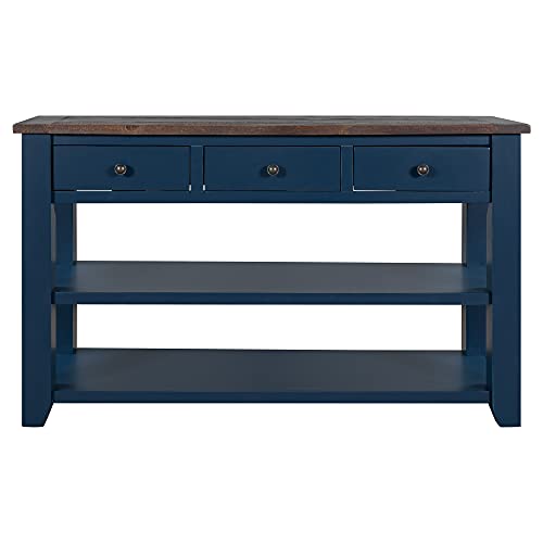 Modern Console Table, Wood Sofa Table with 3 Drawers and 2 Shelves, Sideboard Buffet Table for Entryway/Living Room/Bedroom/Hallway (Blue) - color: Blue