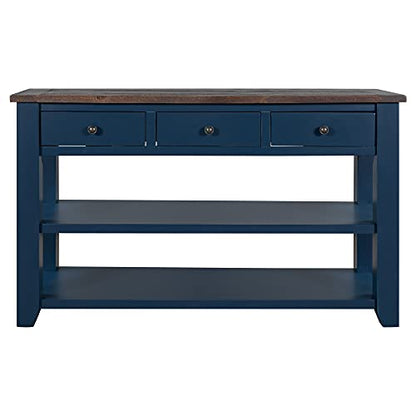 Modern Console Table, Wood Sofa Table with 3 Drawers and 2 Shelves, Sideboard Buffet Table for Entryway/Living Room/Bedroom/Hallway (Blue) - color: Blue
