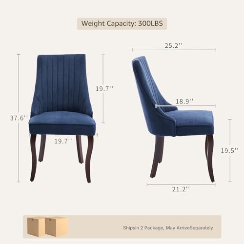 Upholstered Dining Chairs Set of 4, High Back Side Chairs for Kitchen and Dining Room, Mid-Century Modern Fabric Seating with Solid Wood Legs, Blue - color: Blue, size: Set of 4