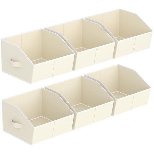 Storage Bins for Shelves - Small Trapezoid Closet Shelf Organizer, Fabric Organization Bins with Handles, Storage Baskets for Clothes, Towel, Purse, 6 Pack, Beige - color: Beige, size: Medium -6 Pack