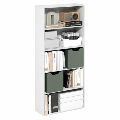 Furinno Jaya Book Shelf, 5-Tier Bookshelf, 52 Inch Tall Standing Bookcase with Adjustable Shelf, 9.5 x 23.6 x 52.6, for Home Office, Bedroom, Living Room, White - color: White, size: 5-Tier, 9.5 x 23.6 x 52.6