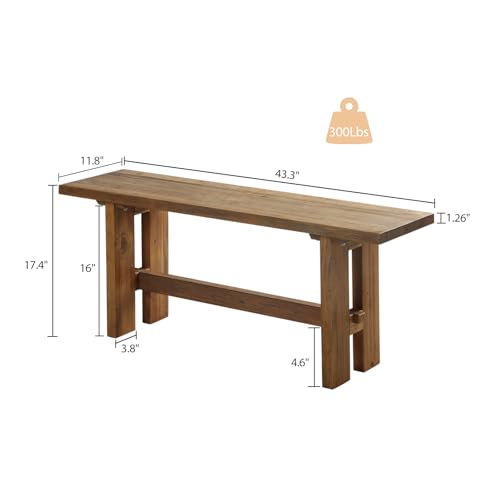 Reclaimed Solid Wood Bench, 43.3" Farmhouse Entryway Bench | Narrow Indoor Bench with Rustic Charm, Hallway, Kitchen, Dining, Bedroom - size: 43.3 Inch