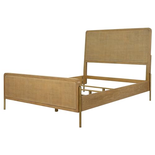 Coaster Home Furnishings - Arini - Wood - Rattan Eastern King Panel Bed with Woven Cane, Metal Tube Legs, and Tall Headboard - Bedroom - Sand Wash and Natural Cane - 224300KE - size: King