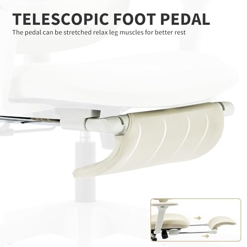 Ergonomic Office Chair with Footrest, 90-135° Reclining High Back Desk Chair with Lumbar Support, 2D Headrest, 2D Armrests, Computer Chair for Long Hours, Cream - color: Beige