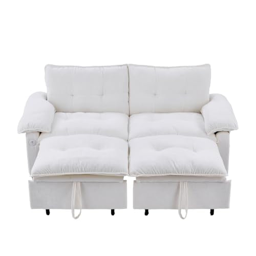 73" Plush Velvet Convertible Loveseat Sleeper Sofa Bed, Loveseat Convertible with Hidden Mattress, Sofa Bed Couch Simple Assembly for Small Apartment and Guest Space, Beige White - color: Beige White