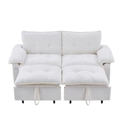 73" Plush Velvet Convertible Loveseat Sleeper Sofa Bed, Loveseat Convertible with Hidden Mattress, Sofa Bed Couch Simple Assembly for Small Apartment and Guest Space, Beige White - color: Beige White