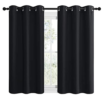 NICETOWN Blackout Draperies Window Curtain Panels, Autumn/Winter Thermal Insulated Solid Grommet Blackout Curtains/Drapes for Cafe (Set of 2, 42 inches by 50 inches, Black) - color: Black, size: 42"W x 50"L (Pack of 2)