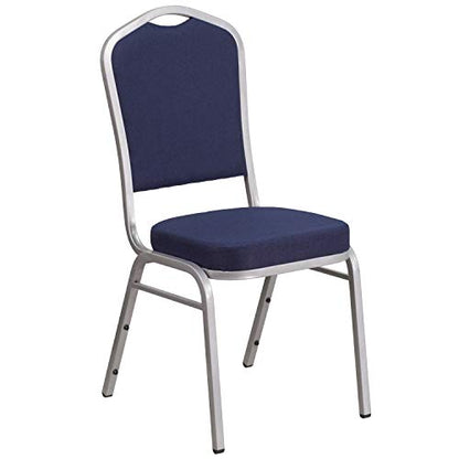 Flash Furniture Hercules Crown Back Stackable Banquet Chair, Silver, 4-Pack | Silver Frame, Fabric Upholstery - color: Navy Fabric/Silver Frame, size: Set of 4