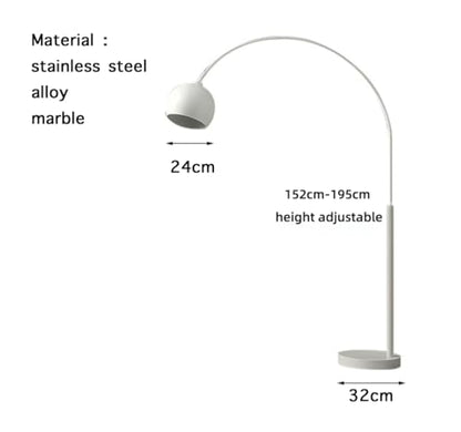 Modern Arc Floor Lamp with Chrome Dome Shade, Stainless Steel and Marble Base, Height Adjustable 152-195cm, for Living Room Bedroom Study (White) - color: White