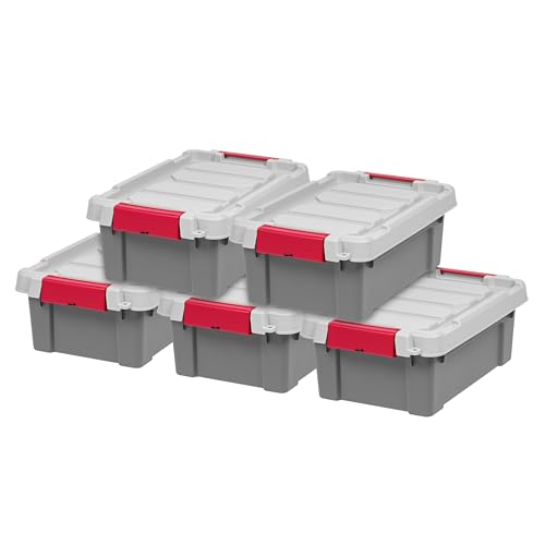 IRIS USA 5-Pack 3 Gal Heavy Duty Lockable Storage Totes with lids, Gray | Built for tools, hardware, emergency supplies and small equipment, Stackable design keeps spaces organized - color: Gray, size: 3 Gal - 5 Pack
