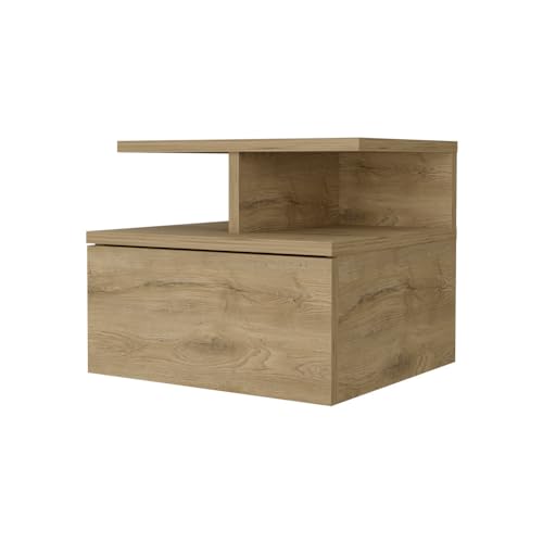 FM FURNITURE Augusta Floating Nightstand with 2-Tier Shelf and 1-Drawer, Macadamia - color: Macadamia