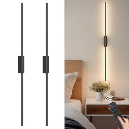 39.4In Battery Operated Wall Sconces Set of Two,12000mAh Wireless Rechargeable Sconces 3 Colors Dimmable with Remote for Living Room Bedroom - size: 39.4Inch