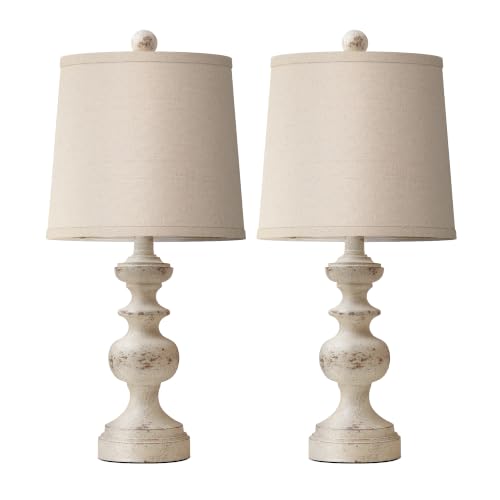 Farmhouse Table Lamp Set of 2, Rustic Table Lamps for Living Room Bedroom, 22" Mid Century Modern Desk Lamp Bedside Nightstand Lamps with Linen Tapered Drum Shades, Washed White - color: Washed White