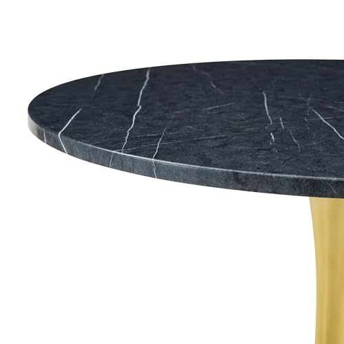 31.5" Round Dining Table, Mid-Century Modern Tulip Table with Thickened Tabletop & Metal Pedestal, Circle Bistro Table for Kitchen, Small Places, Apartments, Cafe - color: Grey Gold, size: 31.5" dining table