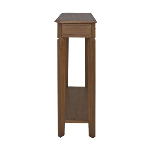 Marnie Natural Narrow Console Table for Entryway with Drawer | 23.75-inch slim hallway table with lower shelf, natural wood finish, French country storage furniture for small spaces - color: Brown