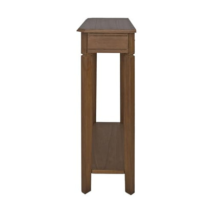 Marnie Natural Narrow Console Table for Entryway with Drawer | 23.75-inch slim hallway table with lower shelf, natural wood finish, French country storage furniture for small spaces - color: Brown