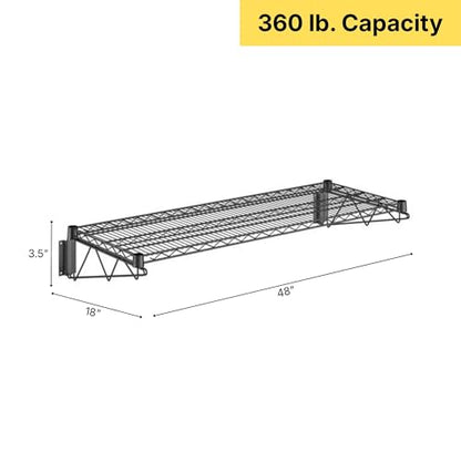 18" x 48" Black Epoxy Wire Wall Mount Shelf - color: Black, size: 18" x 48"