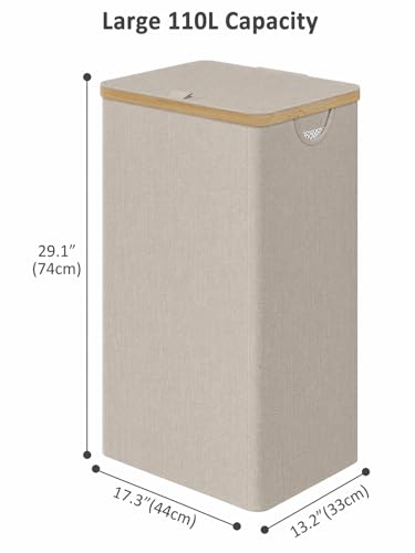 IEGrow Laundry Hamper with Lid,110L Laundry Basket with Mesh Bags,Oatmeal | Dirty Clothes Hamper Basket with Bamboo Handle for Clothes Towels - color: Oatmeal, size: 110L