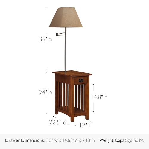 Leick Home Mission End Table, 12", Medium Oak - color: Medium Oak / Blackened