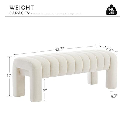 43.3" Bedroom Bench, Upholstered Entryway Bench, Modern End of Bed Ottoman with Solid Wood Legs and Adjustable Foot Pegs for Entryway, Dining Room and Living Room (Beige Linen) - color: Beige Linen, size: 43.3"