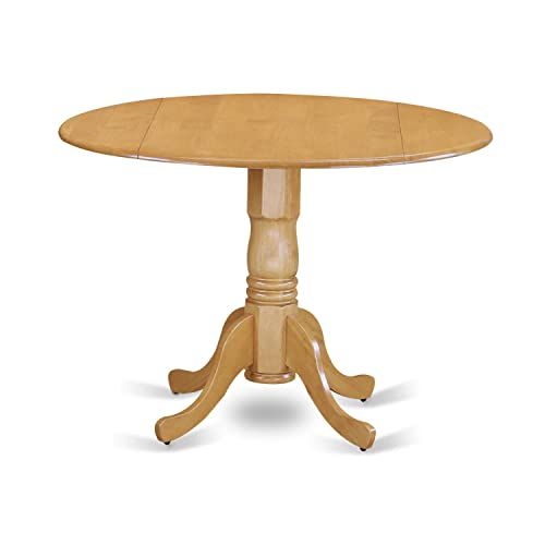 East West Furniture DLVA5-OAK-C 5 Piece Kitchen Table & Chairs Set Includes a Round Dining Room Table with Dropleaf and 4 Linen Fabric Upholstered Chairs, 42x42 Inch, Oak - color: Dlva5-oak-c