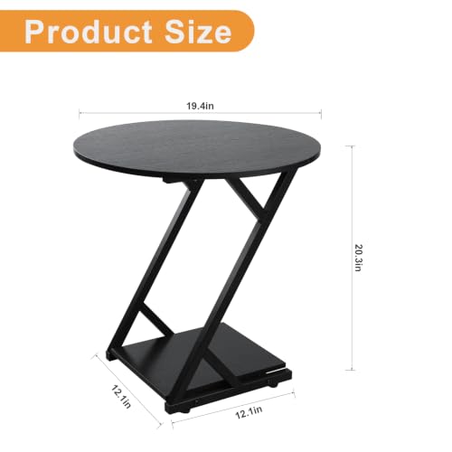 20In Small Round Side Table, 2-Tier Black End Table with Z-Shaped Metal Frame, Wood Grain Round Accent Table with Storage Shelf, Modern Sofa Side Coffee Table for Living Room Bedroom - color: 20in-black