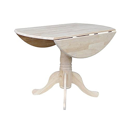 IC International Concepts Solid Wood Round Drop Leaf Pedestal Dining Table - color: Unfinished