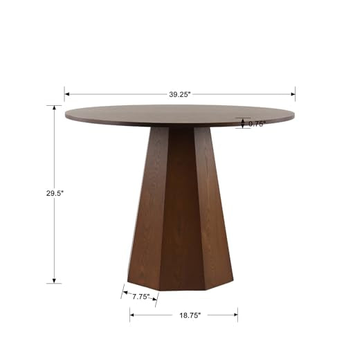 BESTANO 39” Round Solid Wood Dining Table for 4-5 People, Modern Pedestal Small Kitchen Table Circle Tabletop with Walnut Wood Grain Finish, Saving Space, Walnut - color: Walnut, 39” Round
