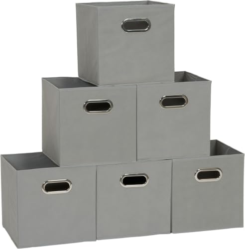 Household Essentials 84-1 Foldable Fabric Storage Bins Set of 6 Cubby Cubes with Handles Gray (Pack of 6) - color: Gray, size: 11” L x 11” W x 11” H (Pack of 6)