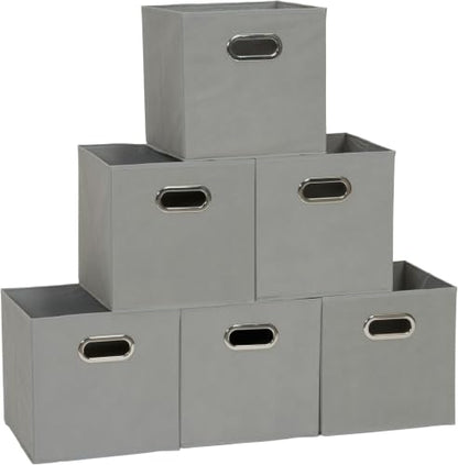 Household Essentials 84-1 Foldable Fabric Storage Bins Set of 6 Cubby Cubes with Handles Gray (Pack of 6) - color: Gray, size: 11” L x 11” W x 11” H (Pack of 6)