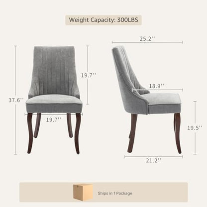 Upholstered Dining Chairs Set of 2, High Back Side Chairs for Kitchen and Dining Room, Mid-Century Modern Fabric Seating with Solid Wood Legs, Grey - color: Grey, size: Set of 2