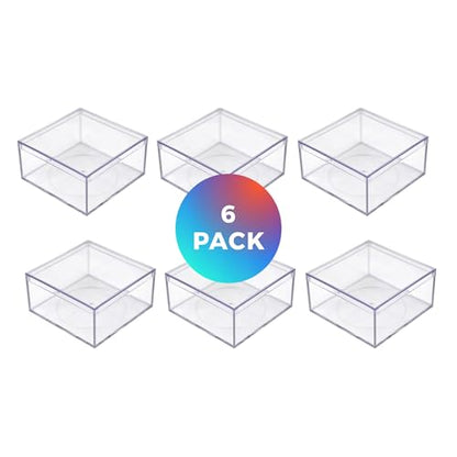 Clear Gift Boxes with Lids (6 Pack) – 4x4x2 Acrylic Display Boxes for Party Favors, Candy, Jewelry & Small Items – Durable Crystal-Clear Plastic, BPA-Free, Made in USA - size: 4.0" x 4.0" x 2.0"