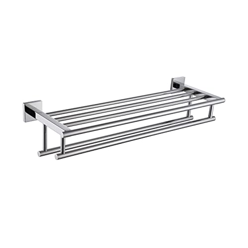 KOKOSIRI Bath Towel Rail Bathroom Towel Rack Towel Holder 24 Inch Towel Shelf with Double Towel Bars Wall Mounted SUS 304 Stainless Steel, Polished Chrome, B6005CH-L24 - color: Polished Chrome, size: 24 Inch