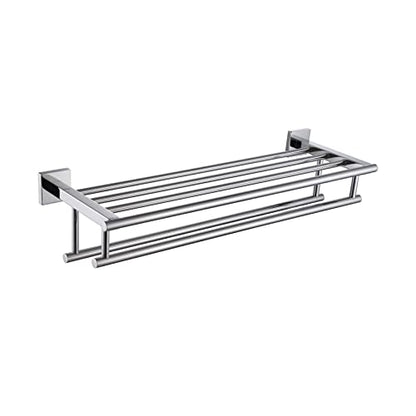 KOKOSIRI Bath Towel Rail Bathroom Towel Rack Towel Holder 24 Inch Towel Shelf with Double Towel Bars Wall Mounted SUS 304 Stainless Steel, Polished Chrome, B6005CH-L24 - color: Polished Chrome, size: 24 Inch